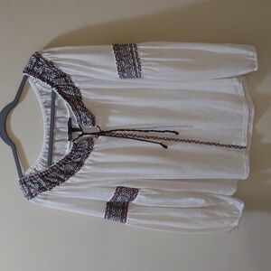 White House Black Market Embroidered Peasant Top